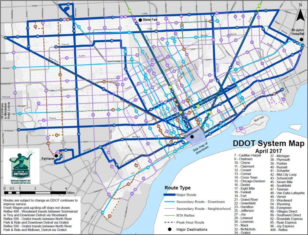 mapa Detroit Autobusa