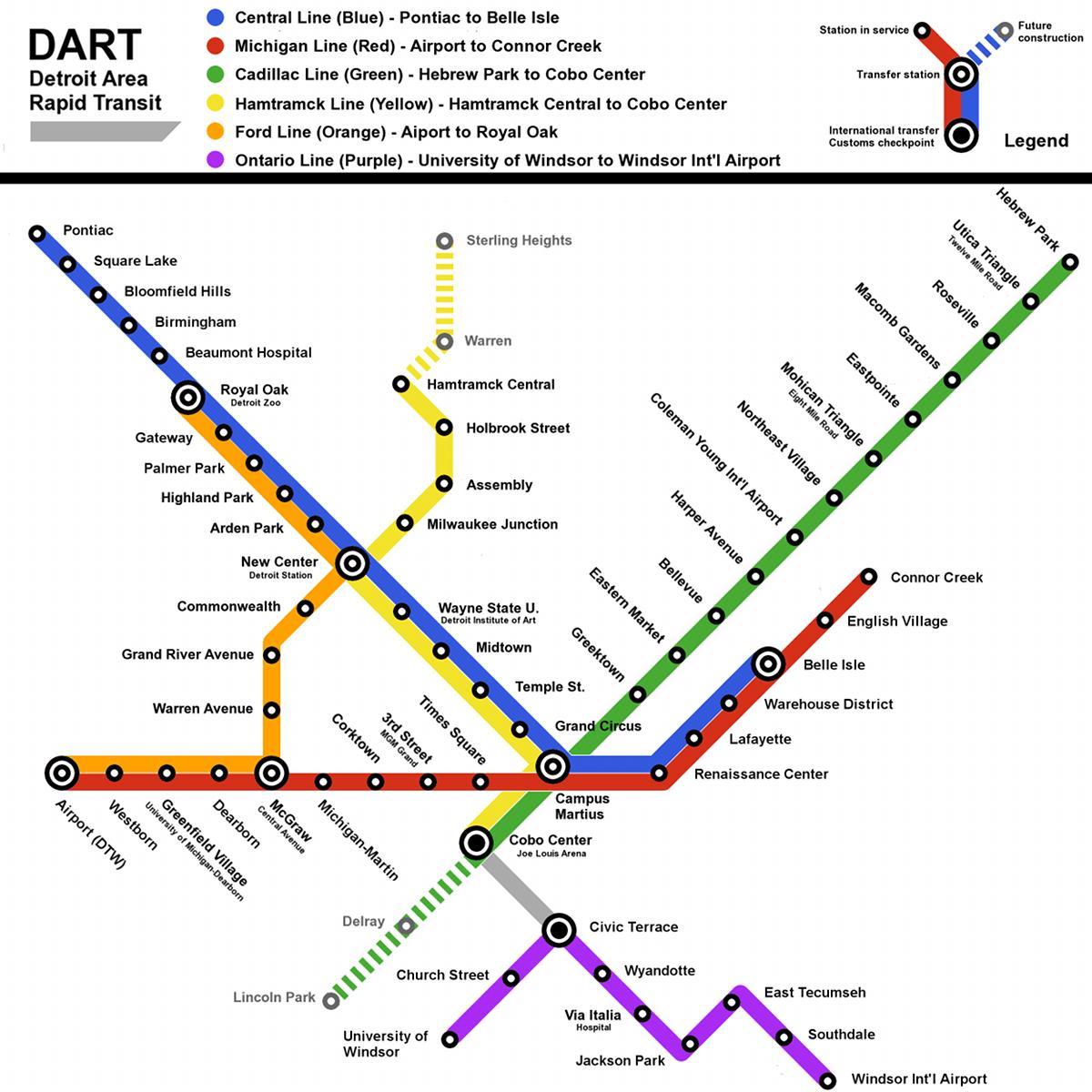 mapa Detroit Metro
