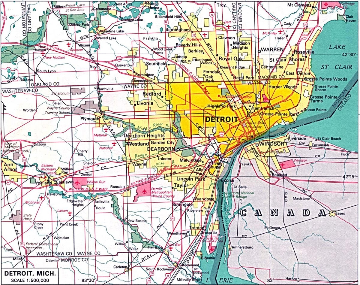 mapa Detroit auzo